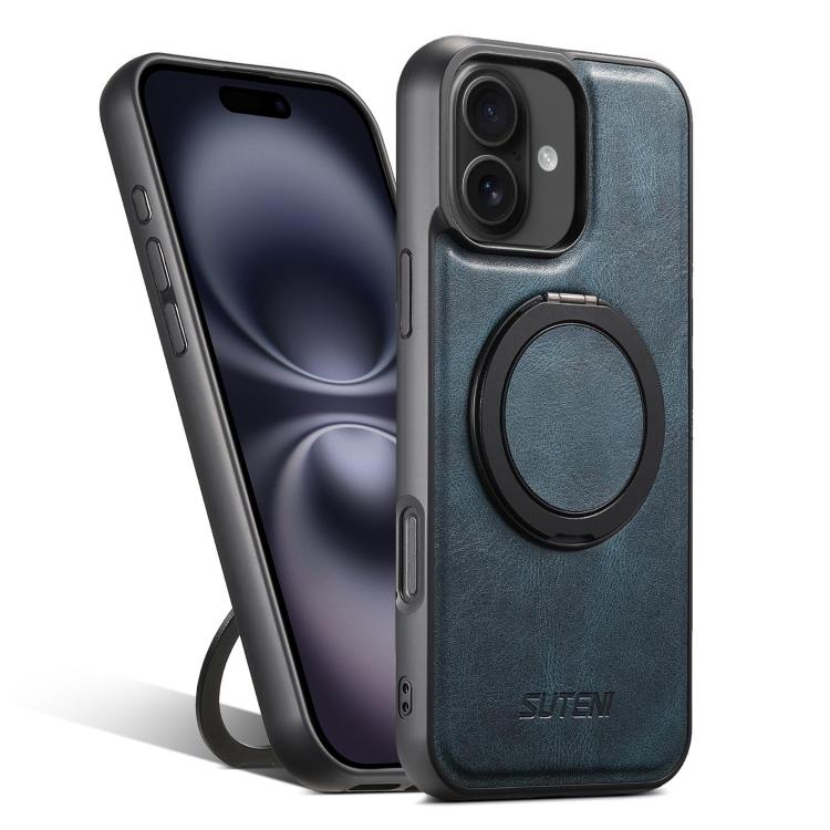 For iPhone 16 Suteni G3 Oil Wax 360 Rotation Holder MagSafe Back Phone Case(Blue) - iPhone 16 Cases by Suteni | Online Shopping UK | buy2fix