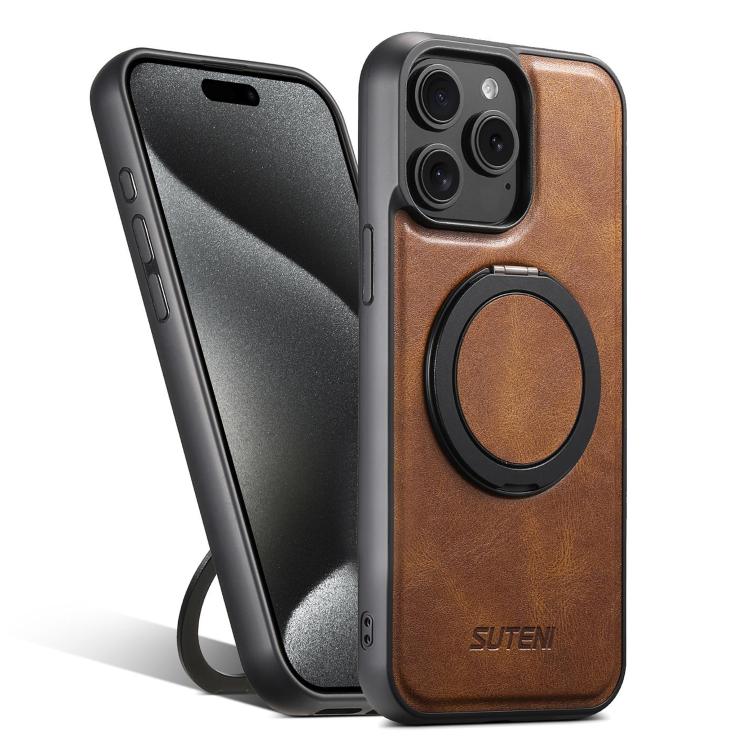 For iPhone 15 Pro Max Suteni G3 Oil Wax 360 Rotation Holder MagSafe Back Phone Case(Brown) - iPhone 15 Pro Max Cases by Suteni | Online Shopping UK | buy2fix