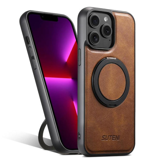 For iPhone 13 Pro Max Suteni G3 Oil Wax 360 Rotation Holder MagSafe Back Phone Case(Brown) - iPhone 13 Pro Max Cases by Suteni | Online Shopping UK | buy2fix