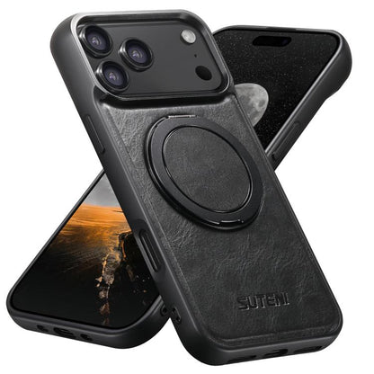 For iPhone 17 Pro Max Suteni G3 Oil Wax 360 Rotation Holder MagSafe Back Phone Case(Black) - iPhone 17 Pro Max Cases by Suteni | Online Shopping UK | buy2fix