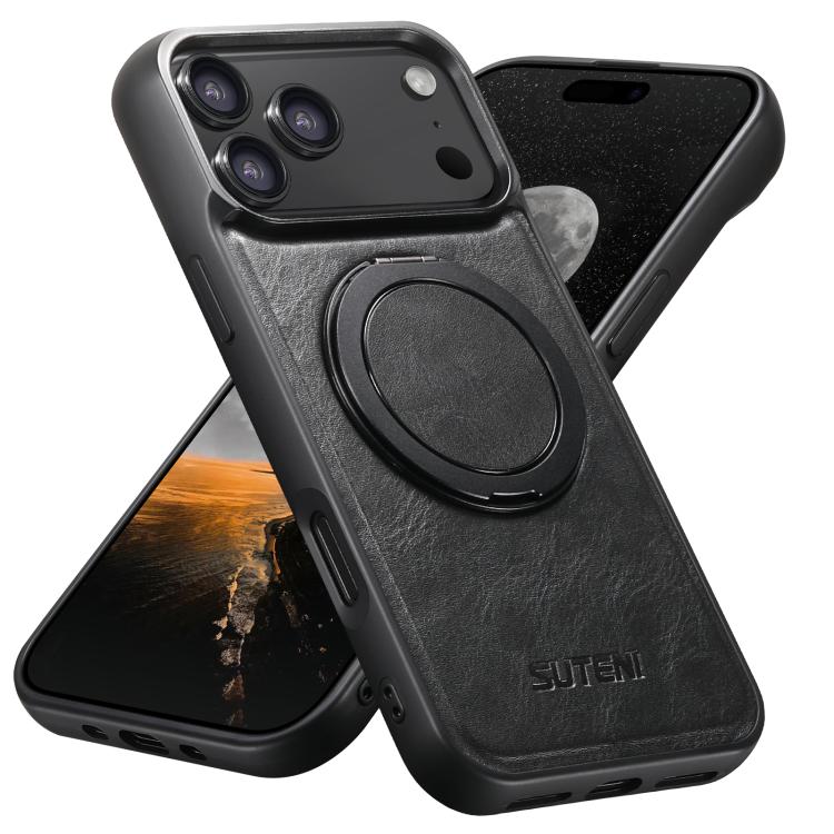 For iPhone 17 Pro Suteni G3 Oil Wax 360 Rotation Holder MagSafe Back Phone Case(Black) - iPhone 17 Pro Cases by Suteni | Online Shopping UK | buy2fix