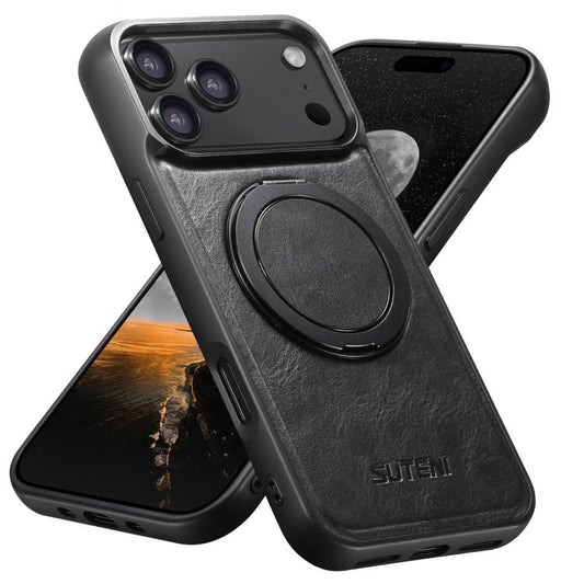 For iPhone 17 Pro Suteni G3 Oil Wax 360 Rotation Holder MagSafe Back Phone Case(Black) - iPhone 17 Pro Cases by Suteni | Online Shopping UK | buy2fix