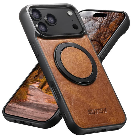 For iPhone 17 Pro Suteni G3 Oil Wax 360 Rotation Holder MagSafe Back Phone Case(Brown) - iPhone 17 Pro Cases by Suteni | Online Shopping UK | buy2fix