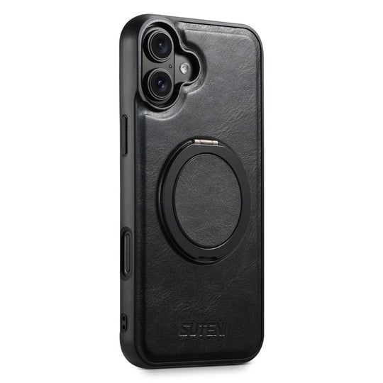 For iPhone 17 Suteni G3 Oil Wax 360 Rotation Holder MagSafe Back Phone Case(Black)