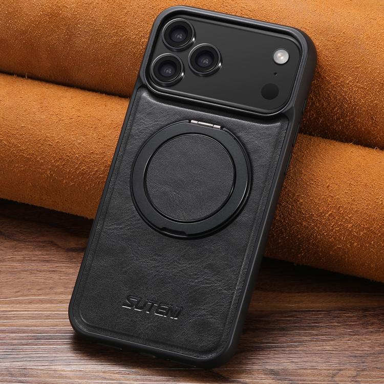 For iPhone 17 Suteni G3 Oil Wax 360 Rotation Holder MagSafe Back Phone Case(Black) - iPhone 17 Cases by Suteni | Online Shopping UK | buy2fix