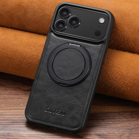 For iPhone 17 Suteni G3 Oil Wax 360 Rotation Holder MagSafe Back Phone Case(Black) - iPhone 17 Cases by Suteni | Online Shopping UK | buy2fix