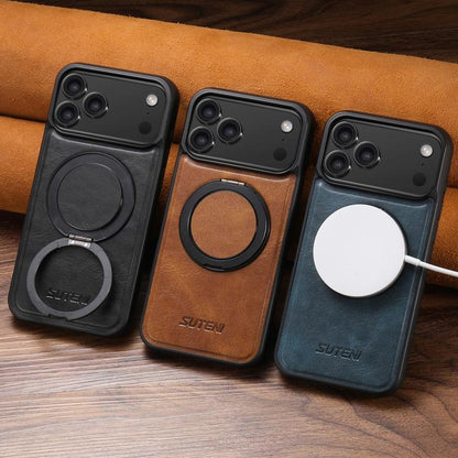For iPhone 17 Suteni G3 Oil Wax 360 Rotation Holder MagSafe Back Phone Case(Black) - iPhone 17 Cases by Suteni | Online Shopping UK | buy2fix