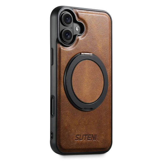 For iPhone 17 Suteni G3 Oil Wax 360 Rotation Holder MagSafe Back Phone Case(Brown)