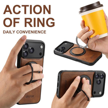 For iPhone 17 Suteni G3 Oil Wax 360 Rotation Holder MagSafe Back Phone Case(Brown) - iPhone 17 Cases by Suteni | Online Shopping UK | buy2fix