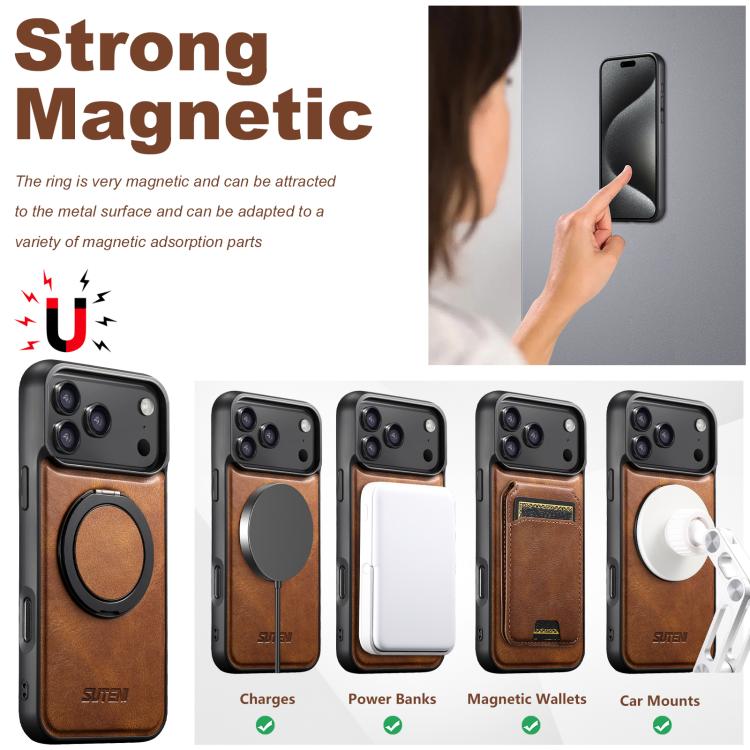 For iPhone 17 Suteni G3 Oil Wax 360 Rotation Holder MagSafe Back Phone Case(Brown) - iPhone 17 Cases by Suteni | Online Shopping UK | buy2fix