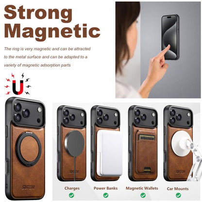 For iPhone 17 Suteni G3 Oil Wax 360 Rotation Holder MagSafe Back Phone Case(Brown) - iPhone 17 Cases by Suteni | Online Shopping UK | buy2fix