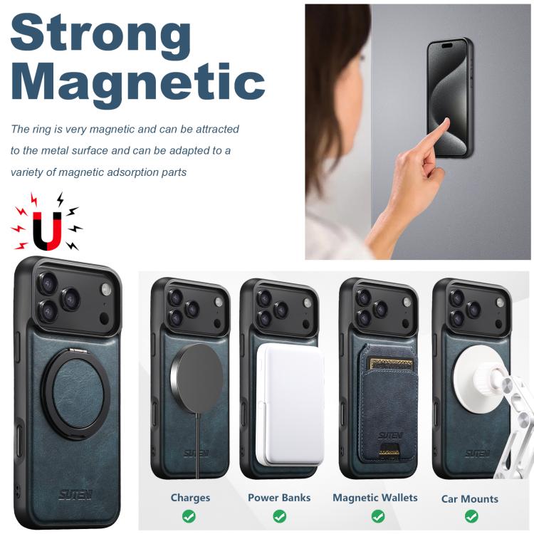For iPhone 17 Suteni G3 Oil Wax 360 Rotation Holder MagSafe Back Phone Case(Blue) - iPhone 17 Cases by Suteni | Online Shopping UK | buy2fix
