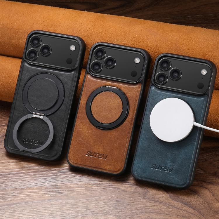 For iPhone 17 Suteni G3 Oil Wax 360 Rotation Holder MagSafe Back Phone Case(Blue) - iPhone 17 Cases by Suteni | Online Shopping UK | buy2fix