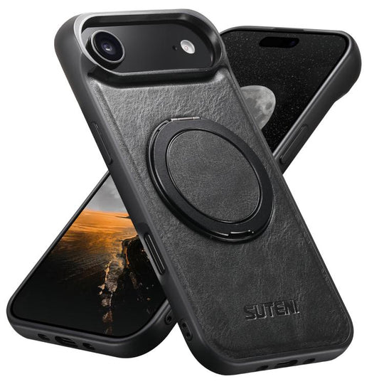 For iPhone Air Suteni G3 Oil Wax 360 Rotation Holder MagSafe Back Phone Case(Black)