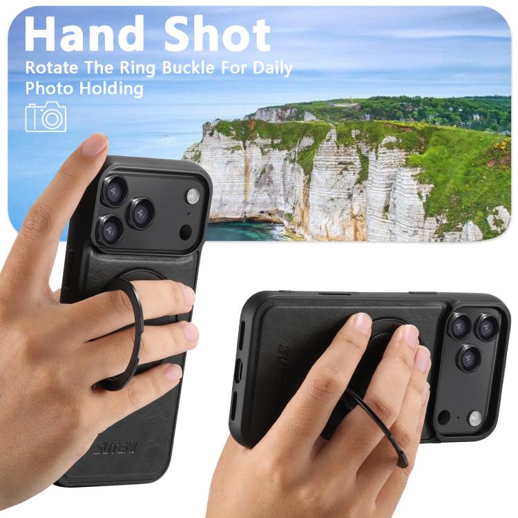 For iPhone 17 Air Suteni G3 Oil Wax 360 Rotation Holder MagSafe Back Phone Case(Black) - iPhone 17 Air Cases by Suteni | Online Shopping UK | buy2fix