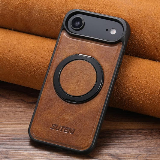 For iPhone Air Suteni G3 Oil Wax 360 Rotation Holder MagSafe Back Phone Case(Brown) - iPhone Air Cases by Suteni | Online Shopping UK | buy2fix