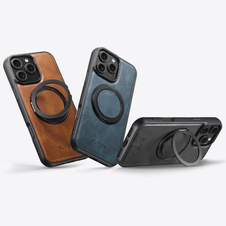 For iPhone 16 Pro Suteni G3 Oil Wax 360 Rotation Holder MagSafe Back Phone Case(Black) - iPhone 16 Pro Cases by Suteni | Online Shopping UK | buy2fix