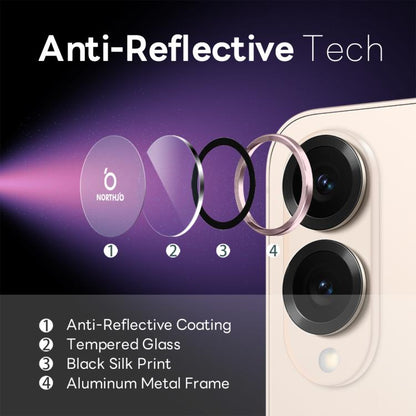 For Samsung Galaxy S25 Edge 5G NORTHJO Camera Lens Protector CD Metal Ring Tempered Glass Film(Pink) - Galaxy S25 Edge 5G Tempered Glass by NORTHJO | Online Shopping UK | buy2fix