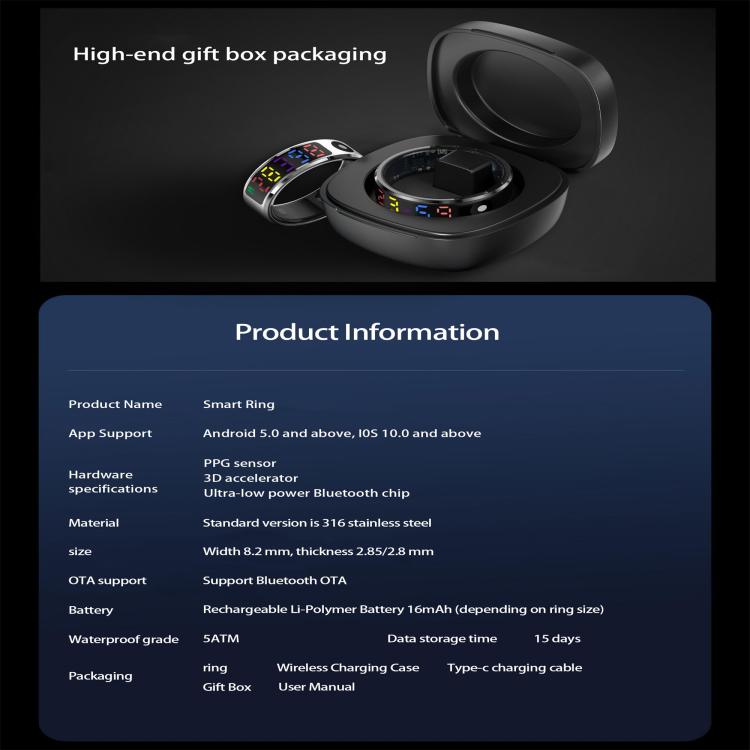 R12 SIZE 8 Smart Ring, Support Heart Rate / Blood Oxygen / Sleep / Multiple Sports Modes(Black) - Smart Rings / Smart Telephones by buy2fix | Online Shopping UK | buy2fix