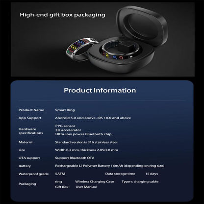 R12 SIZE 8 Smart Ring, Support Heart Rate / Blood Oxygen / Sleep / Multiple Sports Modes(Black) - Smart Rings / Smart Telephones by buy2fix | Online Shopping UK | buy2fix