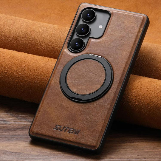 For Samsung Galaxy S25+ 5G Suteni G3 Oil Wax 360 Rotation Holder MagSafe Back Phone Case(Brown)