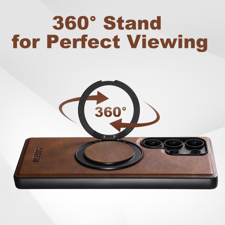 For Samsung Galaxy S22 Ultra 5G Suteni G3 Oil Wax 360 Rotation Holder MagSafe Back Phone Case(Brown) - Galaxy S22 Ultra 5G Cases by Suteni | Online Shopping UK | buy2fix