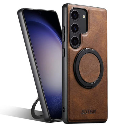 For Samsung Galaxy S23+ 5G Suteni G3 Oil Wax 360 Rotation Holder MagSafe Back Phone Case(Brown) - Galaxy S23+ 5G Cases by Suteni | Online Shopping UK | buy2fix