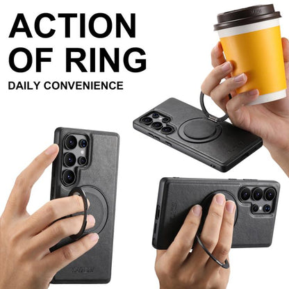 For Samsung Galaxy S22 5G Suteni G3 Oil Wax 360 Rotation Holder MagSafe Back Phone Case(Black) - Galaxy S22 5G Cases by Suteni | Online Shopping UK | buy2fix
