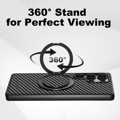 For Samsung Galaxy S22 Ultra 5G Suteni G3 Carbon Fiber Leather 360 Rotation Holder MagSafe Phone Case(Black) - Galaxy S22 Ultra 5G Cases by Suteni | Online Shopping UK | buy2fix