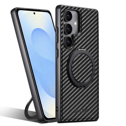 For Samsung Galaxy S25 5G Suteni G3 Carbon Fiber Leather 360 Rotation Holder MagSafe Phone Case(Black) - Galaxy S25 5G Cases by Suteni | Online Shopping UK | buy2fix