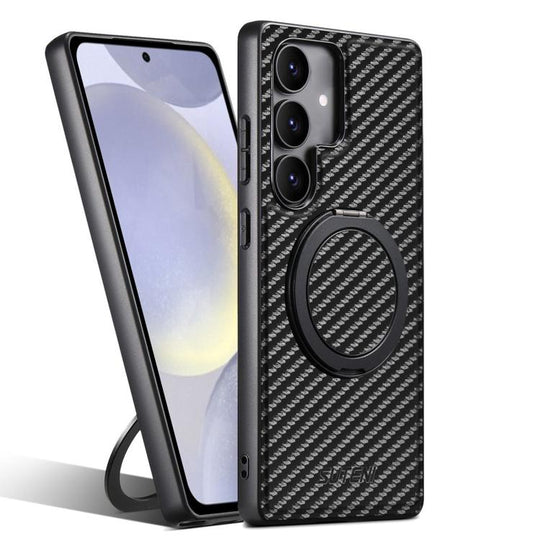 For Samsung Galaxy S24+ 5G Suteni G3 Carbon Fiber Leather 360 Rotation Holder MagSafe Phone Case(Black)