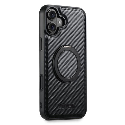 For iPhone 16 Suteni G3 Carbon Fiber Leather 360 Rotation Holder MagSafe Phone Case(Black) - iPhone 16 Cases by Suteni | Online Shopping UK | buy2fix