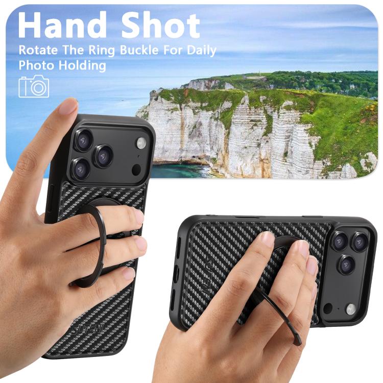 For iPhone 17 Pro Max Suteni G3 Carbon Fiber Leather 360 Rotation Holder MagSafe Phone Case(Black) - iPhone 17 Pro Max Cases by Suteni | Online Shopping UK | buy2fix