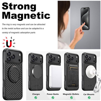 For iPhone 17 Pro Suteni G3 Carbon Fiber Leather 360 Rotation Holder MagSafe Phone Case(Black) - iPhone 17 Pro Cases by Suteni | Online Shopping UK | buy2fix
