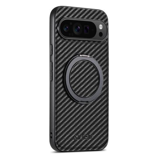 For Google Pixel 10 Pro XL Suteni G3 Carbon Fiber Leather 360 Rotation Holder MagSafe Phone Case(Black)