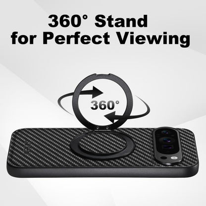 For Google Pixel 10 Pro Suteni G3 Carbon Fiber Leather 360 Rotation Holder MagSafe Phone Case(Black) - Google Cases by Suteni | Online Shopping UK | buy2fix