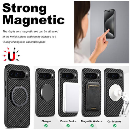 For Google Pixel 10 Pro Suteni G3 Carbon Fiber Leather 360 Rotation Holder MagSafe Phone Case(Black) - Google Cases by Suteni | Online Shopping UK | buy2fix