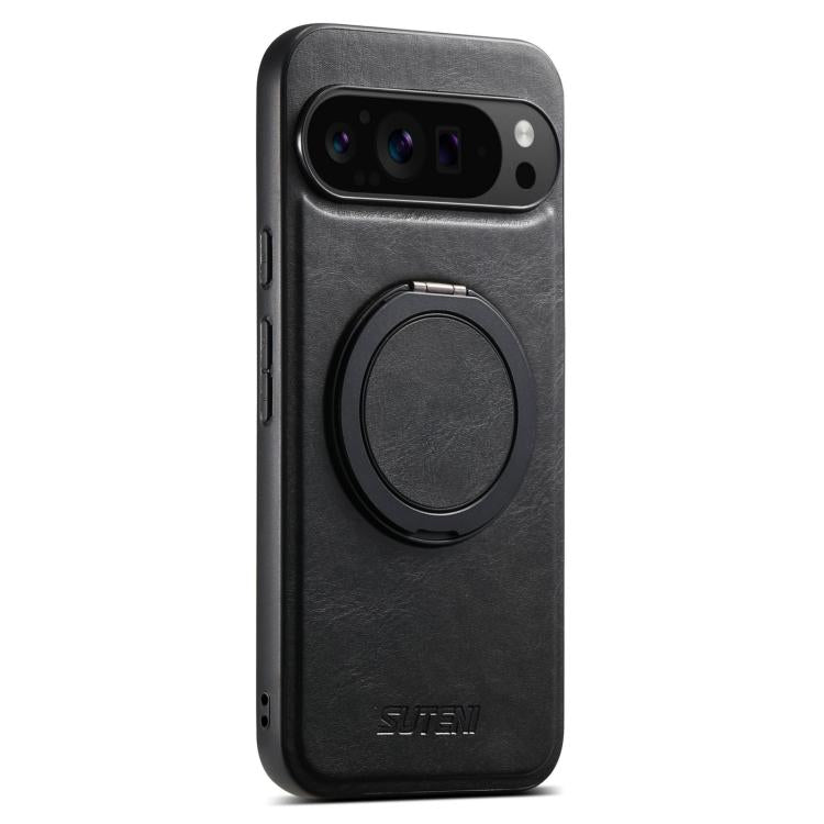 For Google Pixel 10 Pro XL Suteni G3 Oil Wax 360 Rotation Holder MagSafe Back Phone Case(Black) - Google Cases by Suteni | Online Shopping UK | buy2fix