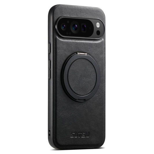 For Google Pixel 10 Pro XL Suteni G3 Oil Wax 360 Rotation Holder MagSafe Back Phone Case(Black) - Google Cases by Suteni | Online Shopping UK | buy2fix