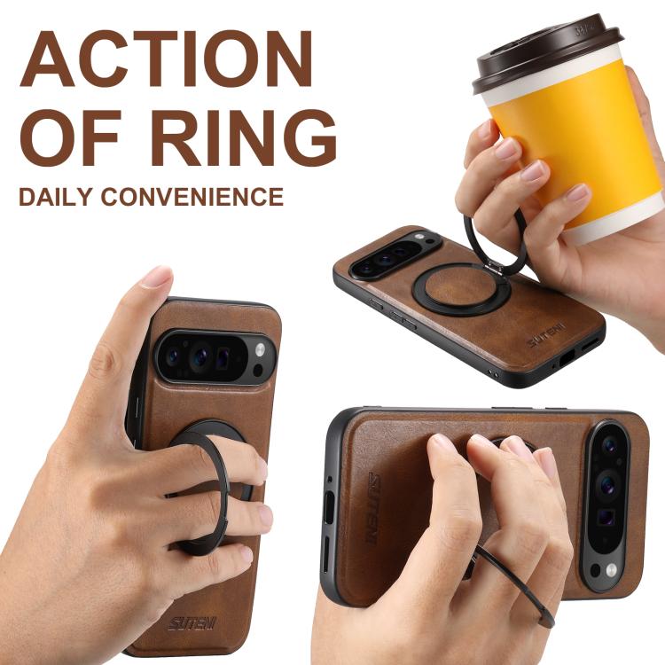 For Google Pixel 10 Pro XL Suteni G3 Oil Wax 360 Rotation Holder MagSafe Back Phone Case(Brown) - Google Cases by Suteni | Online Shopping UK | buy2fix
