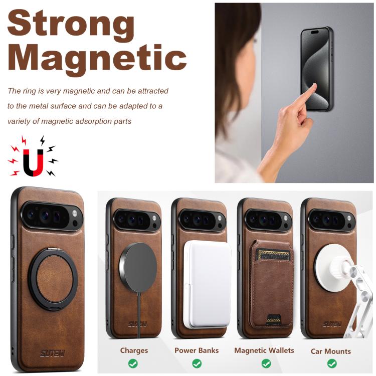 For Google Pixel 10 Pro XL Suteni G3 Oil Wax 360 Rotation Holder MagSafe Back Phone Case(Brown) - Google Cases by Suteni | Online Shopping UK | buy2fix
