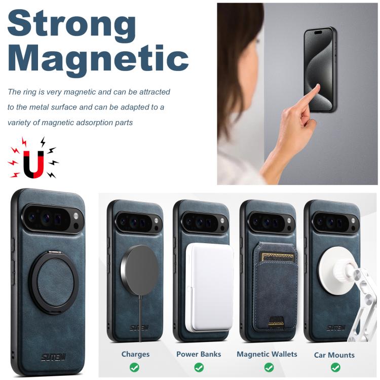 For Google Pixel 10 Pro XL Suteni G3 Oil Wax 360 Rotation Holder MagSafe Back Phone Case(Blue) - Google Cases by Suteni | Online Shopping UK | buy2fix
