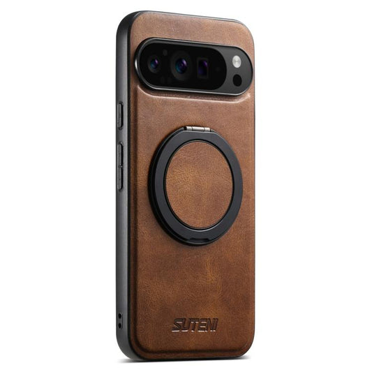 For Google Pixel 10 Pro Suteni G3 Oil Wax 360 Rotation Holder MagSafe Back Phone Case(Brown) - Google Cases by Suteni | Online Shopping UK | buy2fix