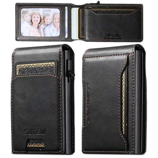 Suteni Oil Waxy Keys Automatically Pop Up Card Wallet Case(Black)
