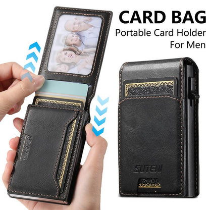 Suteni Oil Waxy Keys Automatically Pop Up Card Wallet Case(Black) - Adhesive Card Holders by Suteni | Online Shopping UK | buy2fix
