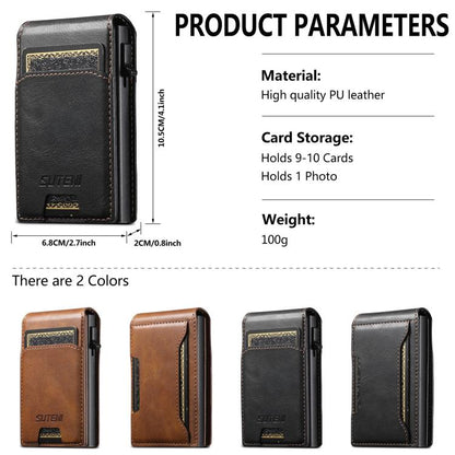 Suteni Oil Waxy Keys Automatically Pop Up Card Wallet Case(Black) - Adhesive Card Holders by Suteni | Online Shopping UK | buy2fix