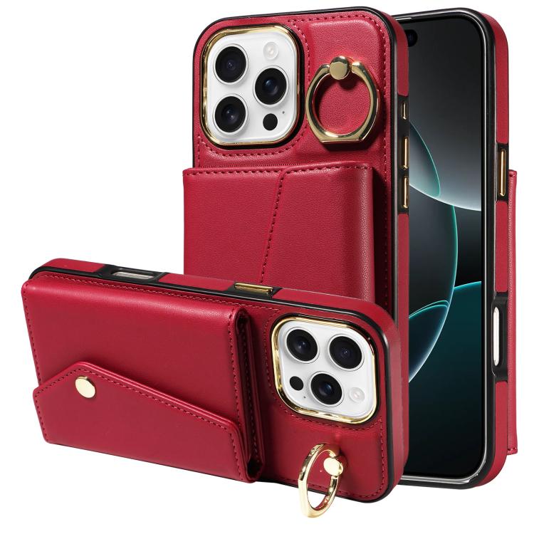 For iPhone 16 Pro Max Diagonal Crossbody Ring Organ Wallet Leather Back Phone Case(Wine Red) - iPhone 16 Pro Max Cases by buy2fix | Online Shopping UK | buy2fix
