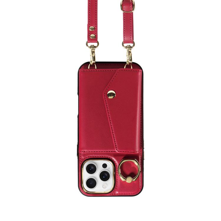 For iPhone 16 Pro Max Diagonal Crossbody Ring Organ Wallet Leather Back Phone Case(Wine Red) - iPhone 16 Pro Max Cases by buy2fix | Online Shopping UK | buy2fix
