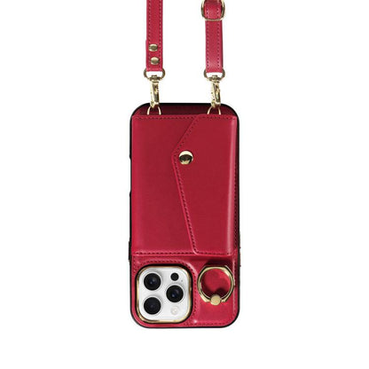 For iPhone 16 Pro Max Diagonal Crossbody Ring Organ Wallet Leather Back Phone Case(Wine Red) - iPhone 16 Pro Max Cases by buy2fix | Online Shopping UK | buy2fix