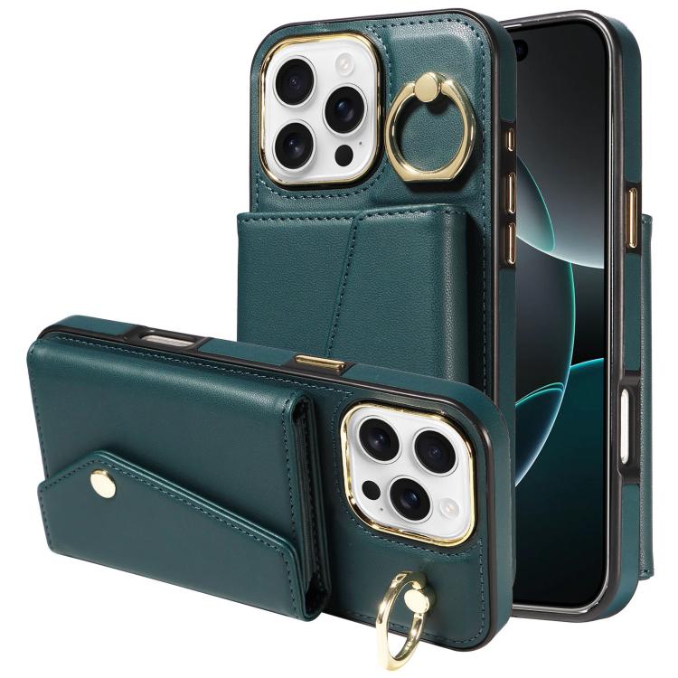 For iPhone 16 Pro Max Diagonal Crossbody Ring Organ Wallet Leather Back Phone Case(Dark Green) - iPhone 16 Pro Max Cases by buy2fix | Online Shopping UK | buy2fix